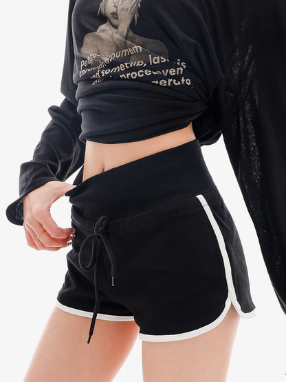 QIUQIU STUDIO Black White Colorblock Wide Leg Pockets Elastic Waist Women&