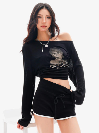 QIUQIU STUDIO Black White Colorblock Wide Leg Pockets Elastic Waist Women&