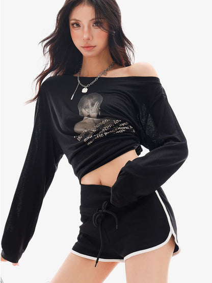 QIUQIU STUDIO Black White Colorblock Wide Leg Pockets Elastic Waist Women&