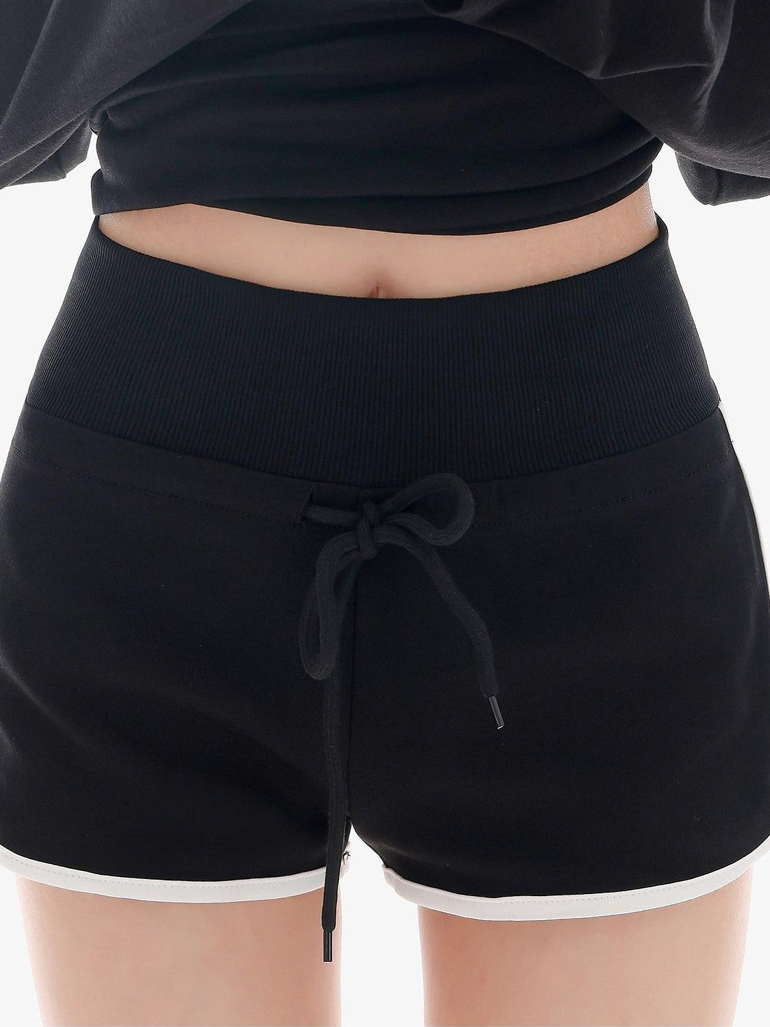 QIUQIU STUDIO Black White Colorblock Wide Leg Pockets Elastic Waist Women&