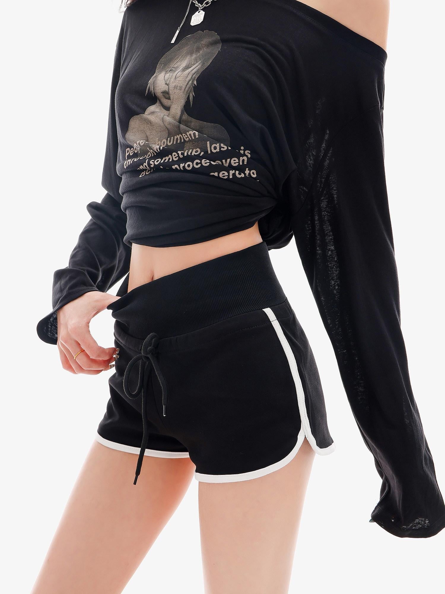 QIUQIU STUDIO Black White Colorblock Wide Leg Pockets Elastic Waist Women&