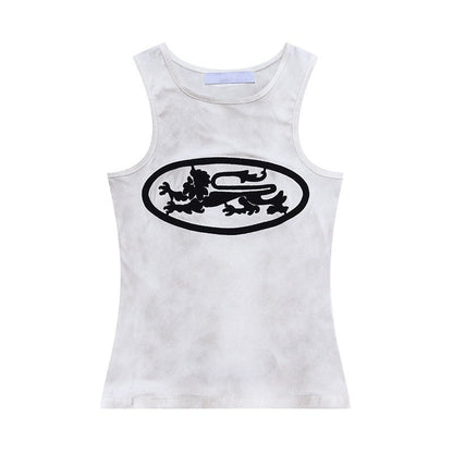 QIUQIU_STUDIO_Black_White_Contrast_Creative_Print_Racerback_Round_Neck_Women&