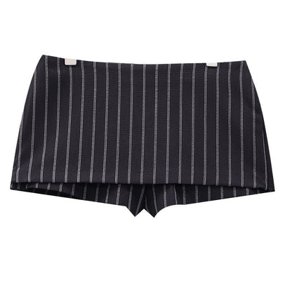 QIUQIU_STUDIO_Black_White_Striped_Mid_Waist_Tailored_With_Lining_Bodycon_Women&