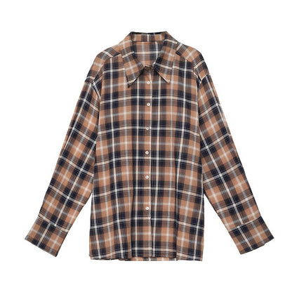 QIUQIU_STUDIO_Blue_Black_Plaid_Contrast_Collar_Cropped_Relaxed_Long_Sleeve_Women&