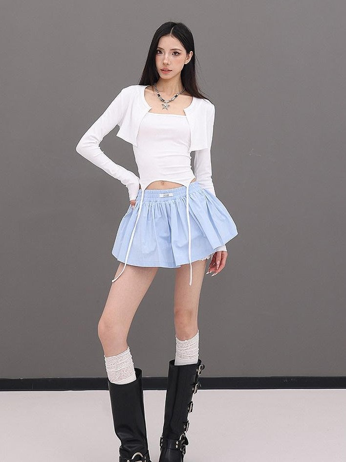 QIUQIU STUDIO Blue Lace Patchwork A Line Tulip Elastic Waist Women&