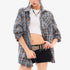 QIUQIU_STUDIO_Blue_Plaid_Hotfix_Rhinestone_Long_Sleeve_Cinched_Cuff_Women&