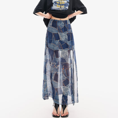 QIUQIU_STUDIO_Blue_Side_Slit_Elastic_Waist_Pencil_Lined_Women&