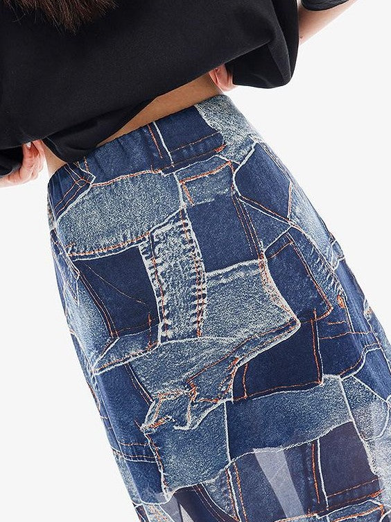 QIUQIU STUDIO Blue Side Slit Elastic Waist Pencil Lined Women&