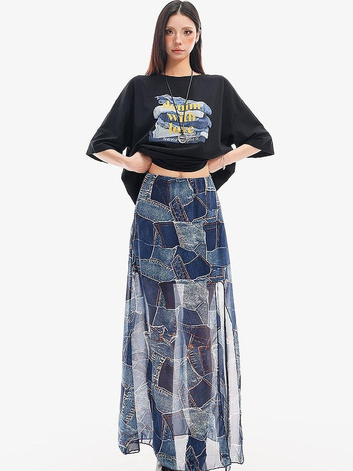 QIUQIU STUDIO Blue Side Slit Elastic Waist Pencil Lined Women&