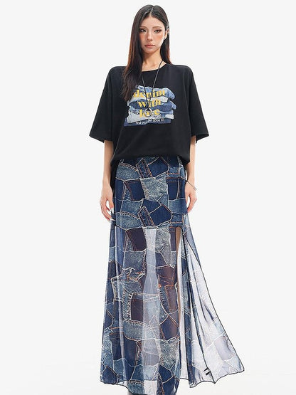 QIUQIU STUDIO Blue Side Slit Elastic Waist Pencil Lined Women&