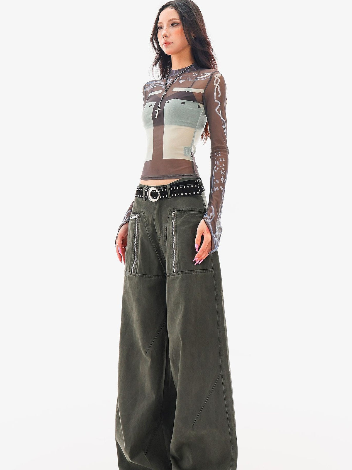 QIUQIU STUDIO Blue Spliced Wide Leg Women&