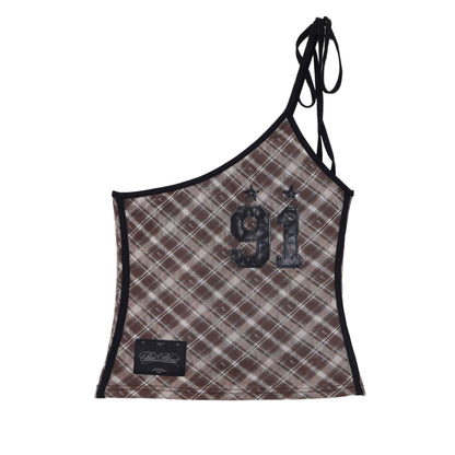 QIUQIU_STUDIO_Camo_Asymmetrical_Halter_Tie_V-neck_Slim_Waist_Letter_Print_Women&