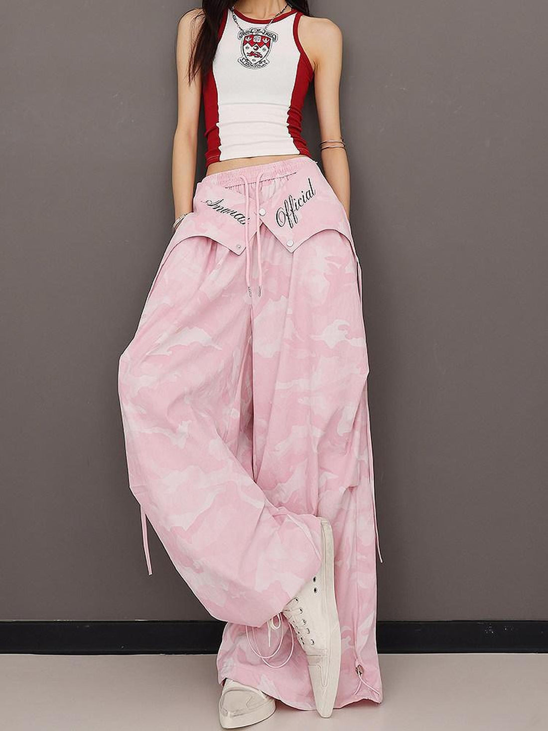 QIUQIU STUDIO Camo Patchwork Cargo Elastic Waist Pockets Women&
