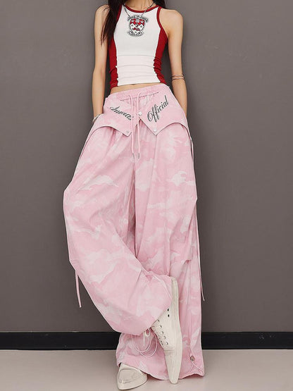 QIUQIU STUDIO Camo Patchwork Cargo Elastic Waist Pockets Women&