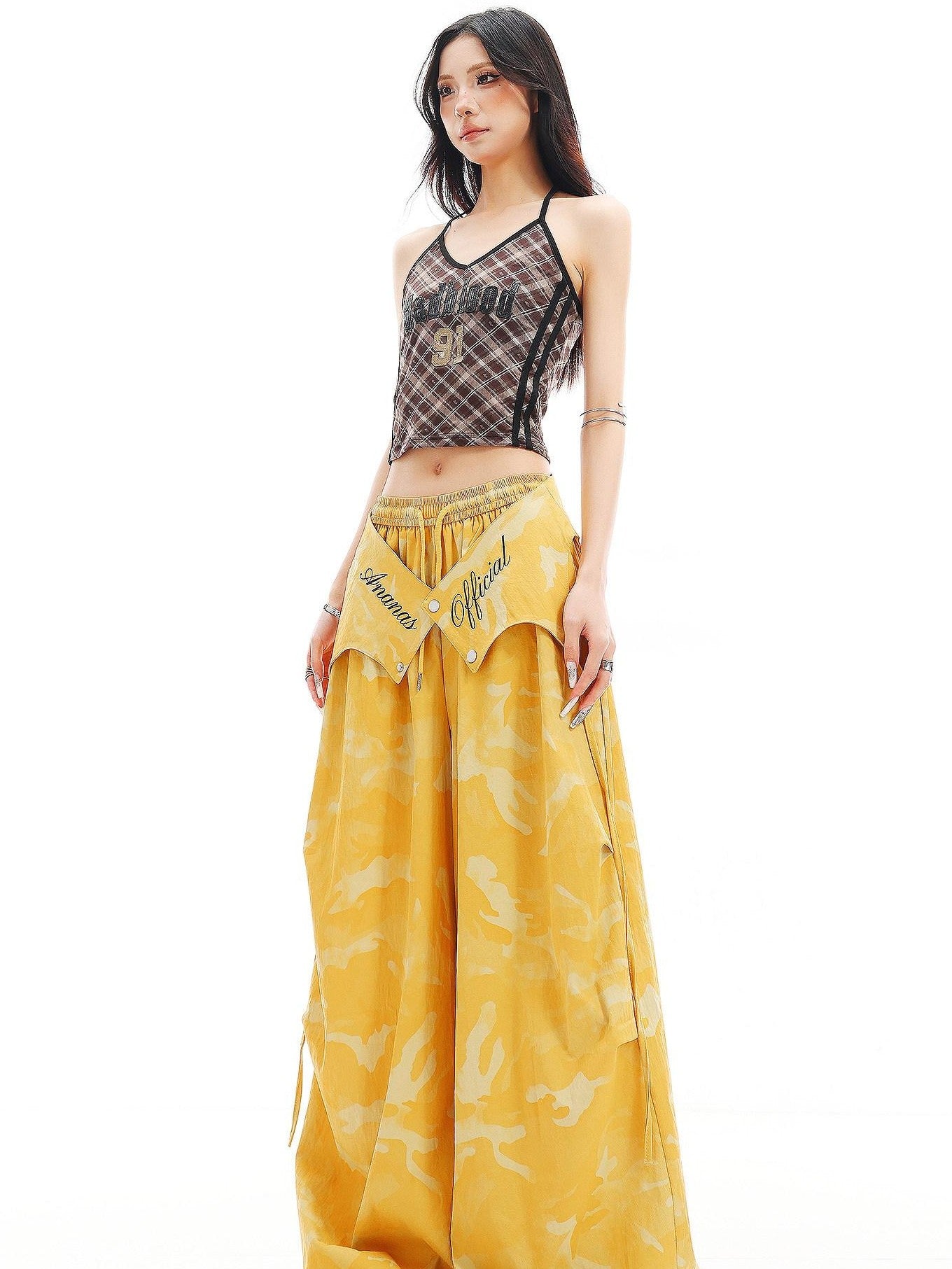 QIUQIU STUDIO Camo Patchwork Cargo Elastic Waist Pockets Women&