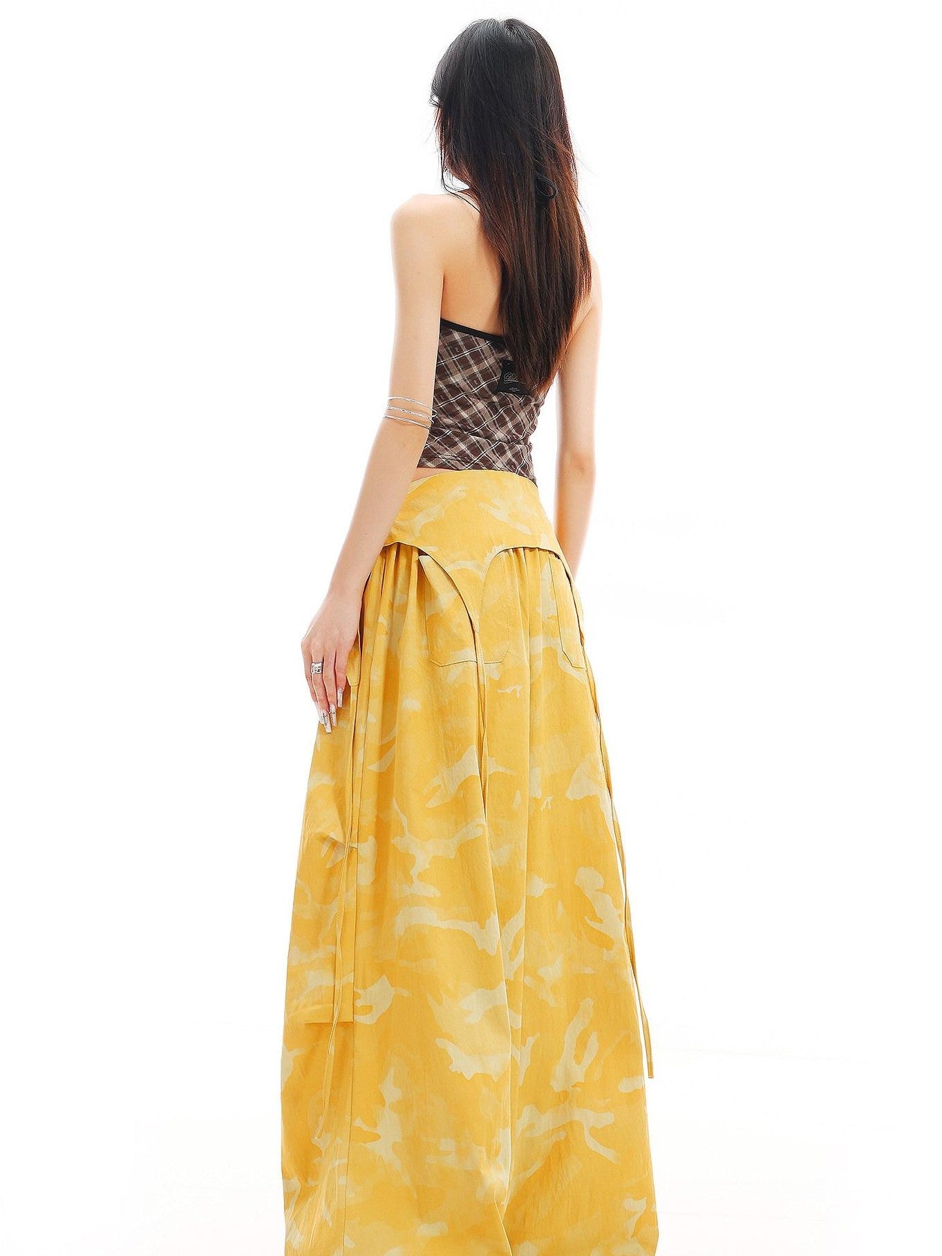 QIUQIU STUDIO Camo Patchwork Cargo Elastic Waist Pockets Women&