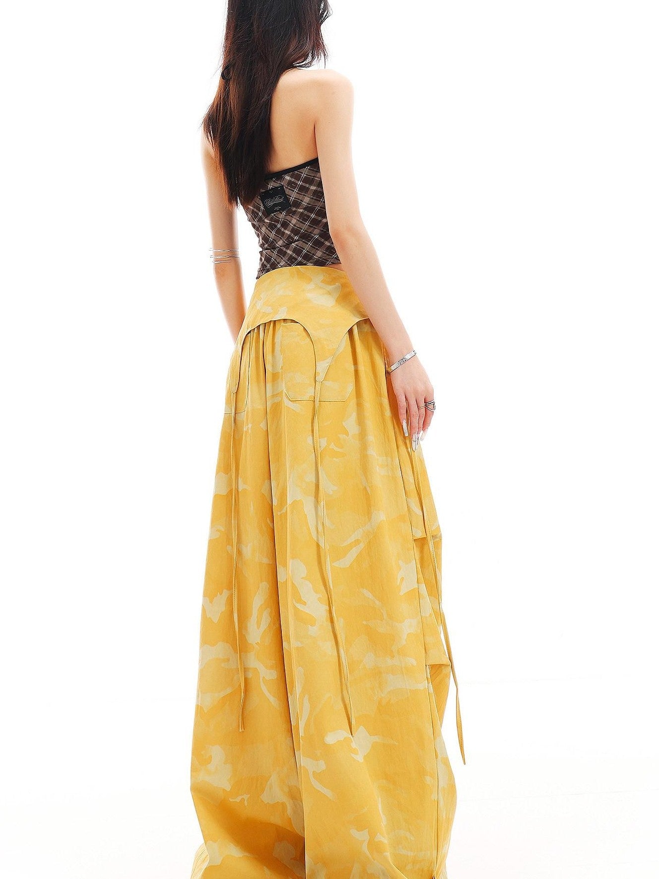 QIUQIU STUDIO Camo Patchwork Cargo Elastic Waist Pockets Women&