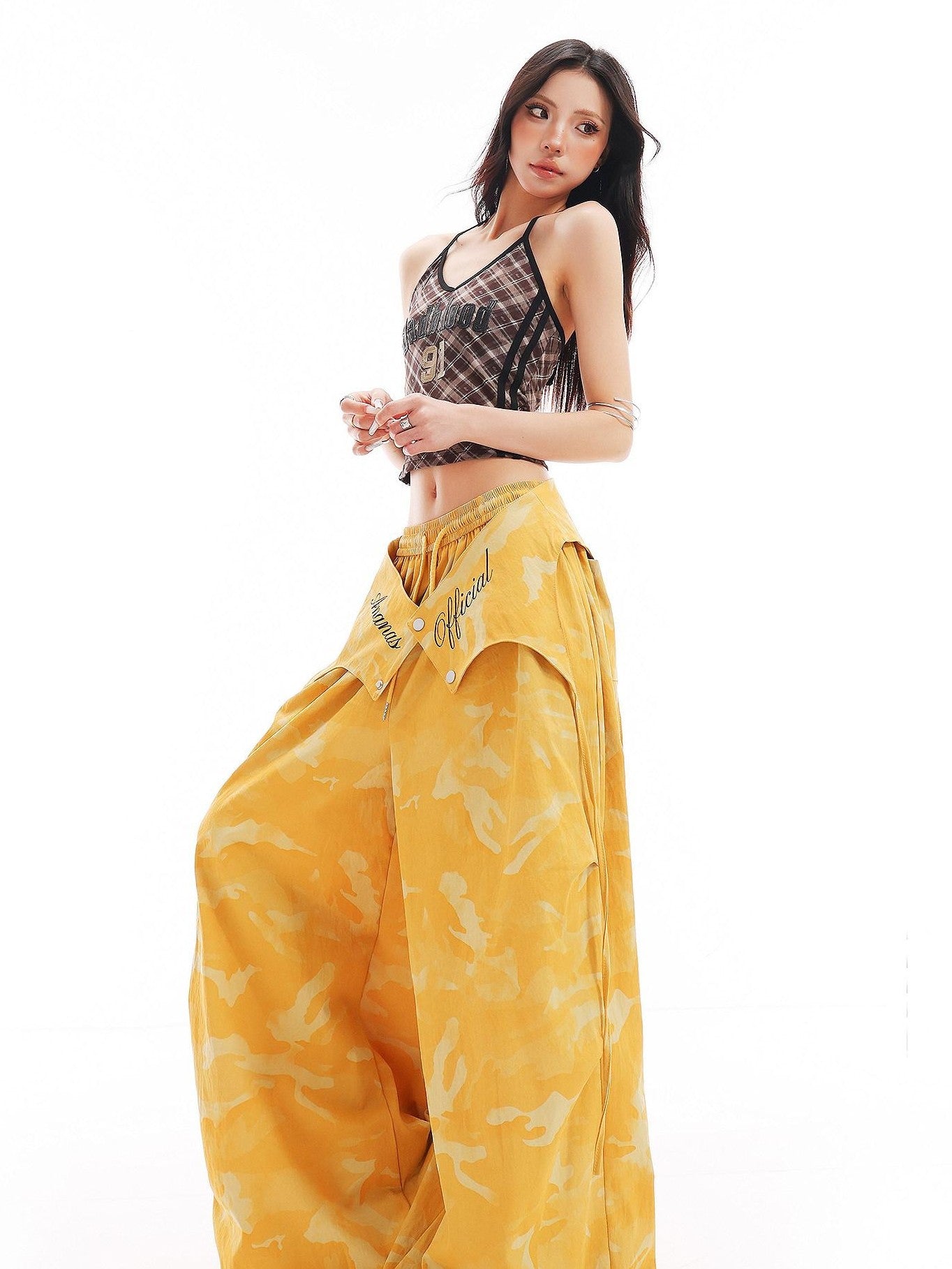 QIUQIU STUDIO Camo Patchwork Cargo Elastic Waist Pockets Women&