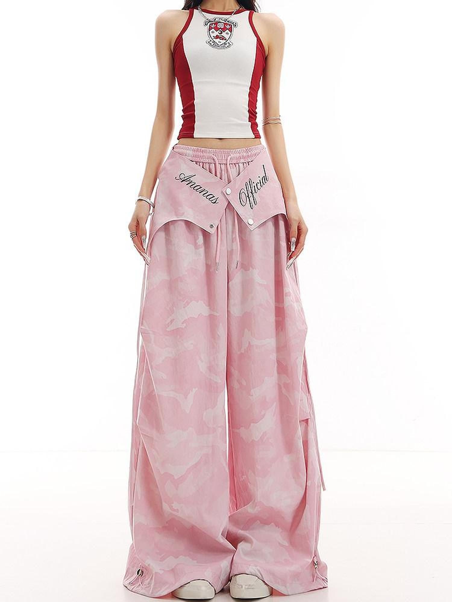 QIUQIU STUDIO Camo Patchwork Cargo Elastic Waist Pockets Women&