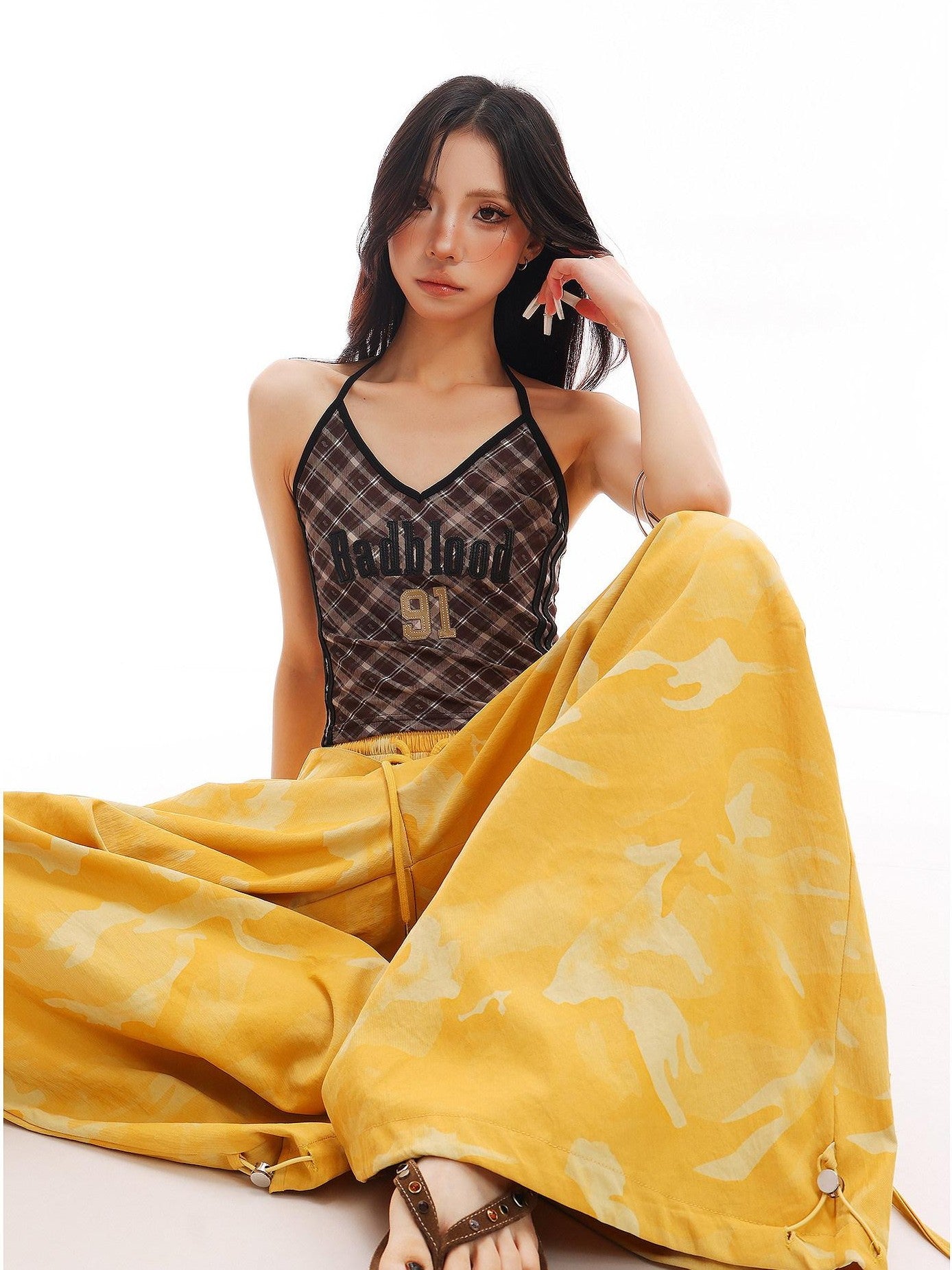 QIUQIU STUDIO Camo Patchwork Cargo Elastic Waist Pockets Women&
