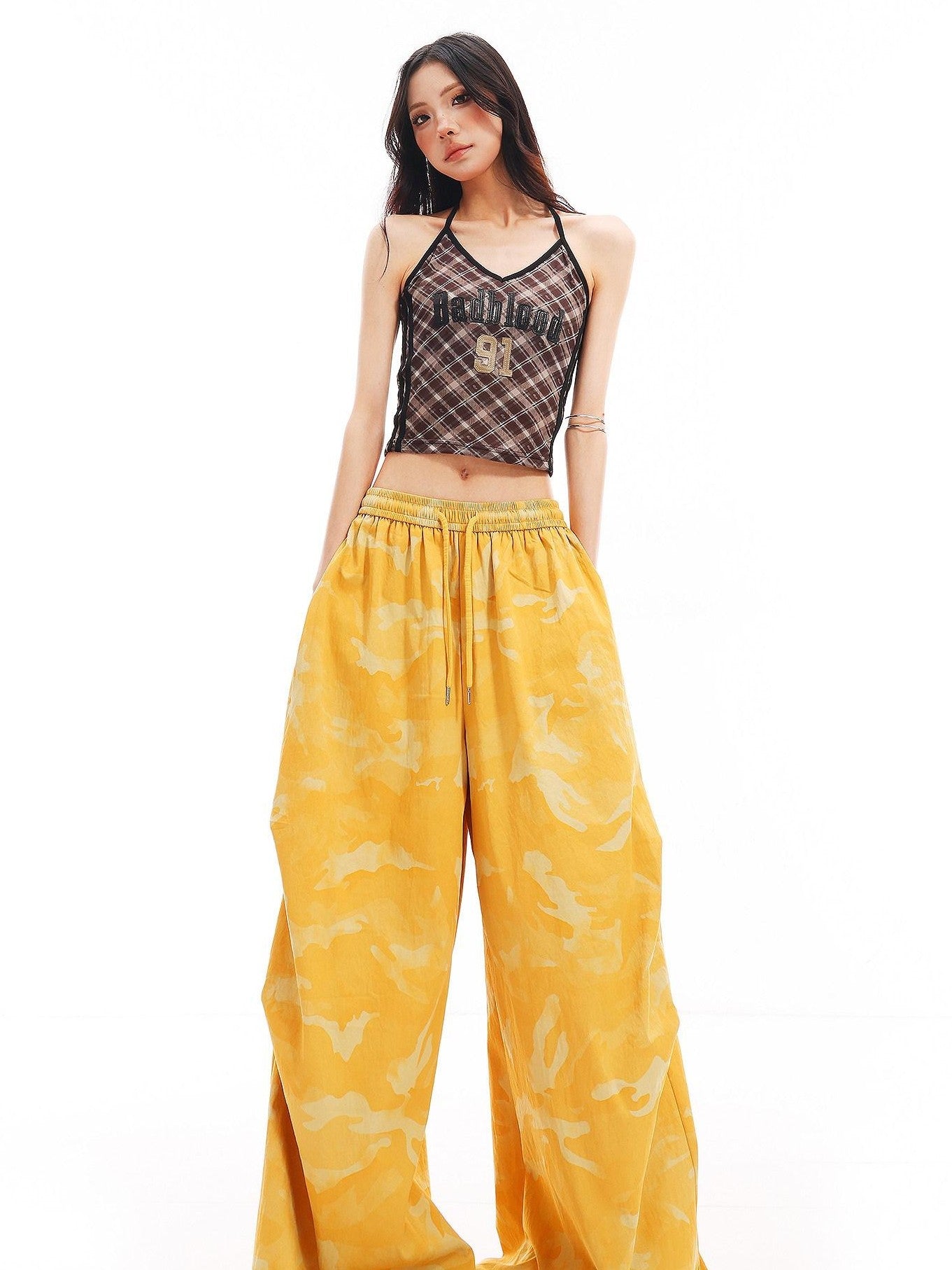 QIUQIU STUDIO Camo Patchwork Cargo Elastic Waist Pockets Women&