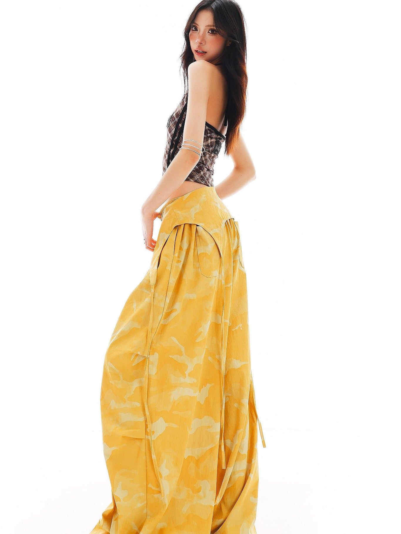 QIUQIU STUDIO Camo Patchwork Cargo Elastic Waist Pockets Women&