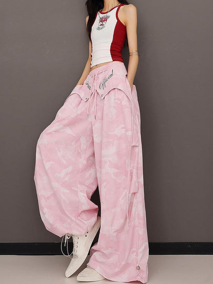 QIUQIU STUDIO Camo Patchwork Cargo Elastic Waist Pockets Women&