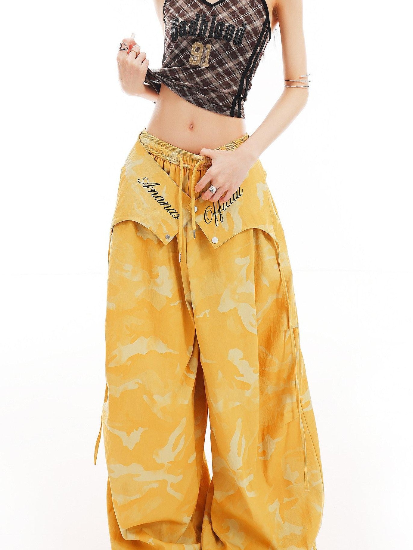 QIUQIU STUDIO Camo Patchwork Cargo Elastic Waist Pockets Women&
