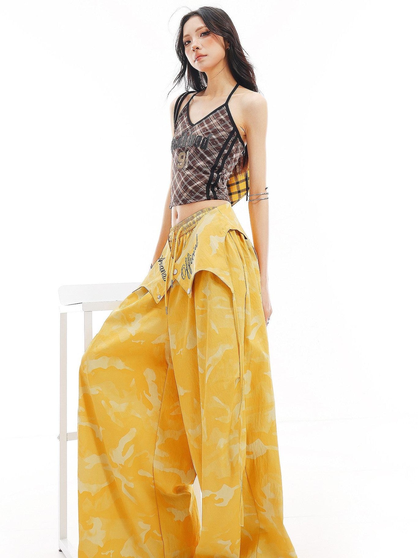 QIUQIU STUDIO Camo Patchwork Cargo Elastic Waist Pockets Women&