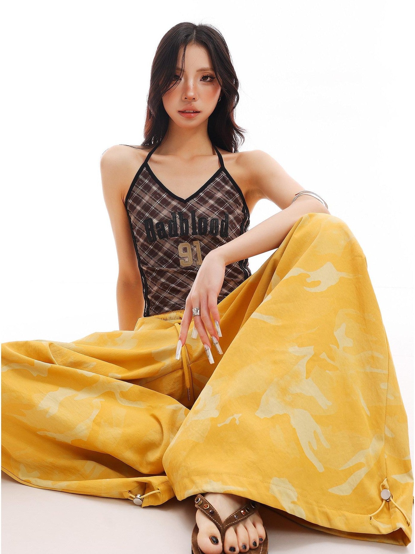 QIUQIU STUDIO Camo Patchwork Cargo Elastic Waist Pockets Women&