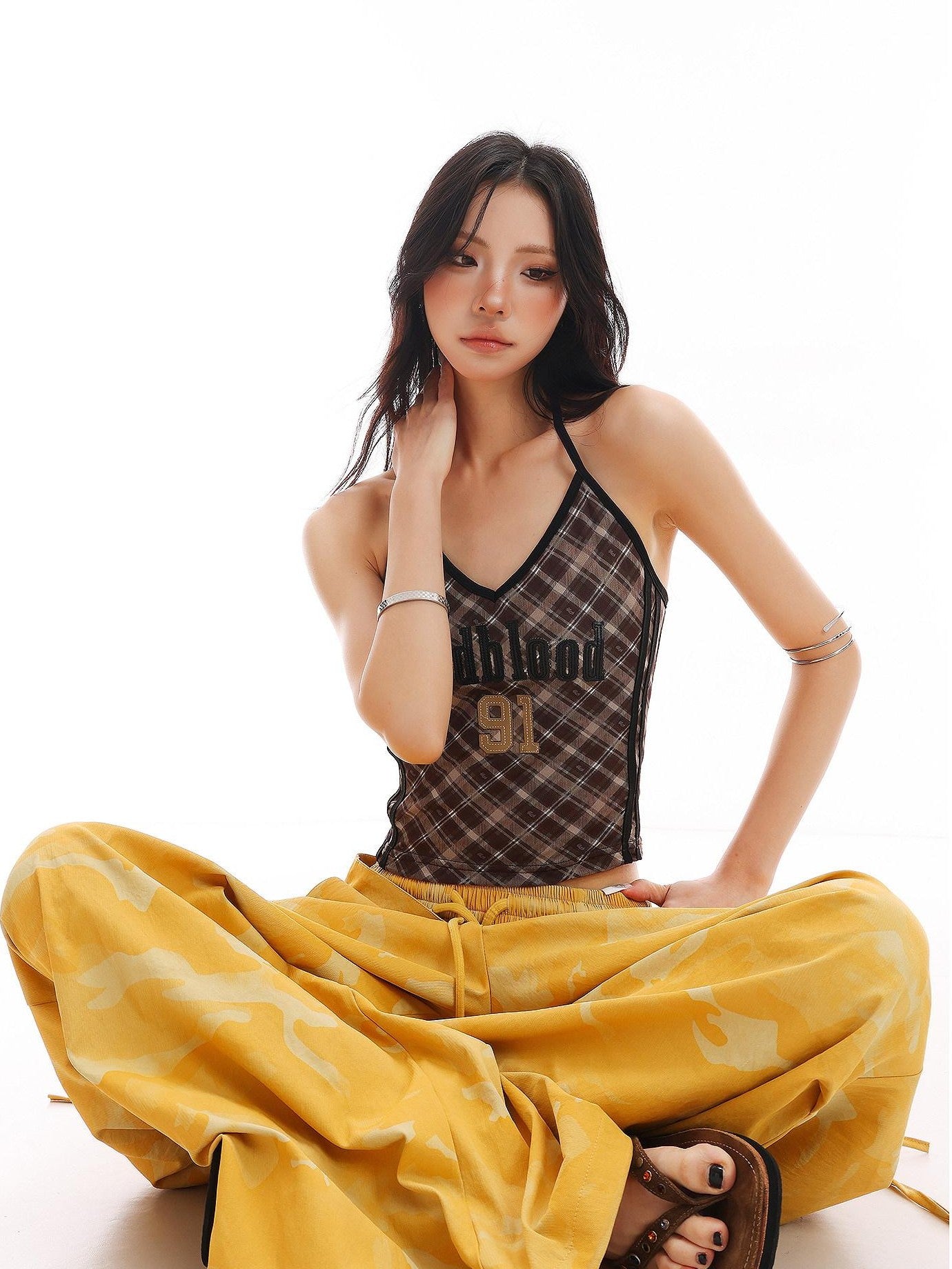 QIUQIU STUDIO Camo Patchwork Cargo Elastic Waist Pockets Women&