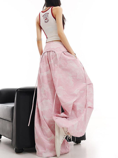 QIUQIU STUDIO Camo Patchwork Cargo Elastic Waist Pockets Women&