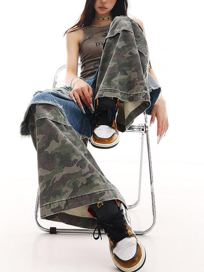 QIUQIU STUDIO Camo Ripped Patchwork Faux Two Piece Tall Women&