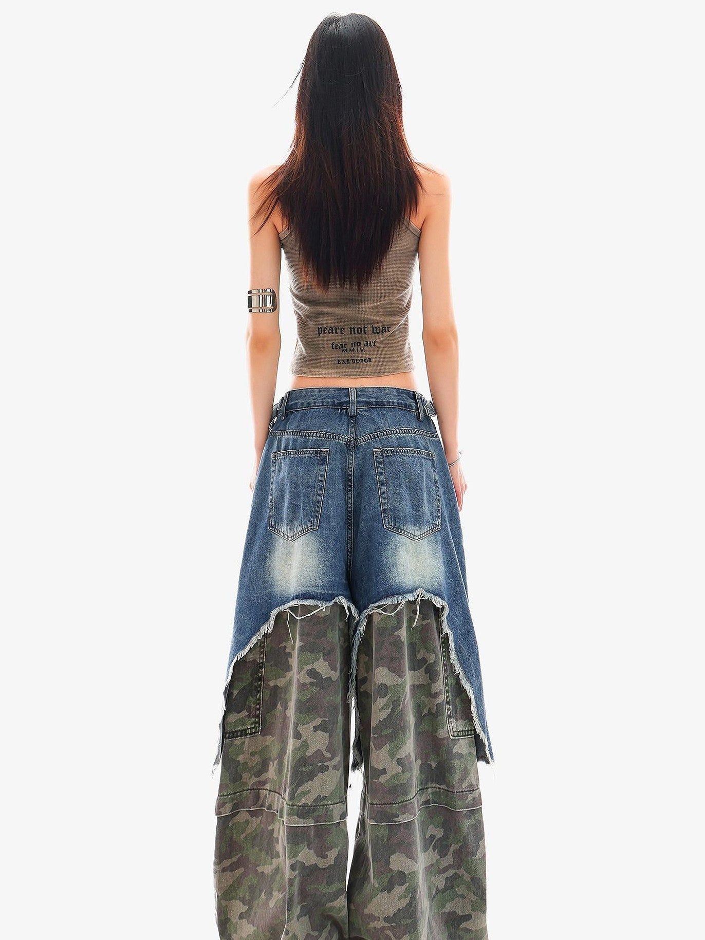 QIUQIU STUDIO Camo Ripped Patchwork Faux Two Piece Tall Women&