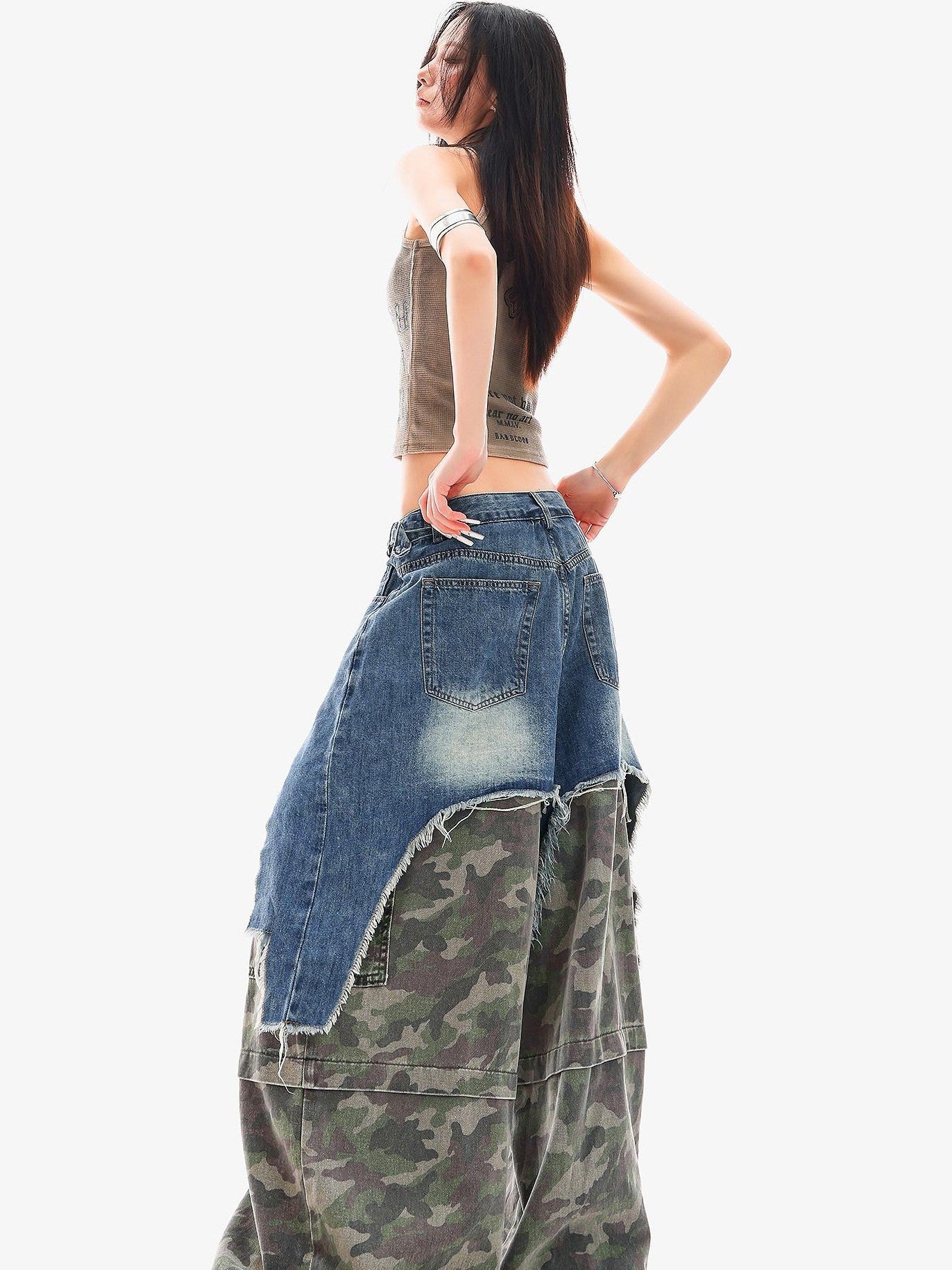 QIUQIU STUDIO Camo Ripped Patchwork Faux Two Piece Tall Women&