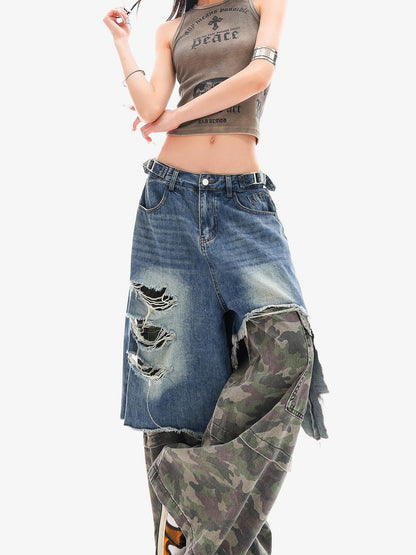 QIUQIU STUDIO Camo Ripped Patchwork Faux Two Piece Tall Women&