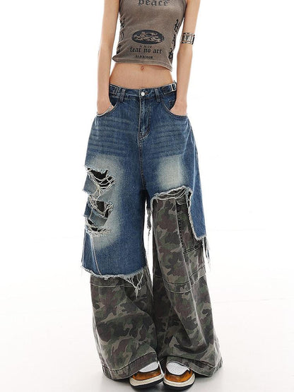 QIUQIU STUDIO Camo Ripped Patchwork Faux Two Piece Tall Women&