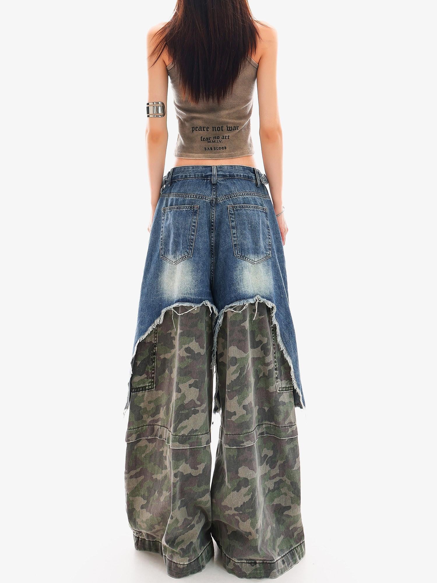 QIUQIU STUDIO Camo Ripped Patchwork Faux Two Piece Tall Women&