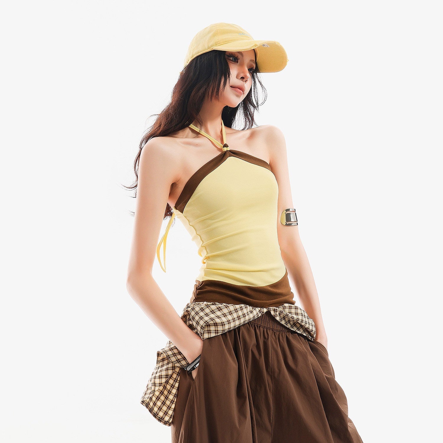 QIUQIU_STUDIO_Checked_Colorblock_Patchwork_Asymmetric_Loose_Fit_Women&