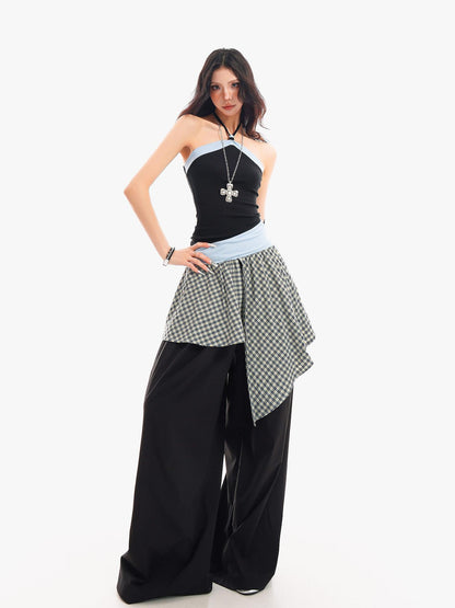 QIUQIU STUDIO Checked Colorblock Patchwork Asymmetric Loose Fit Women&