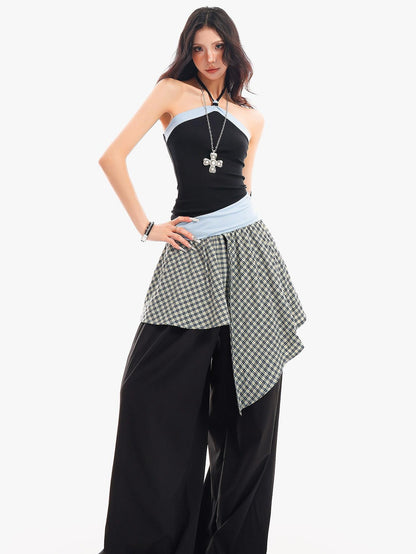 QIUQIU STUDIO Checked Colorblock Patchwork Asymmetric Loose Fit Women&