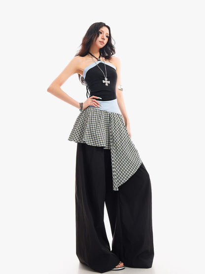 QIUQIU STUDIO Checked Colorblock Patchwork Asymmetric Loose Fit Women&