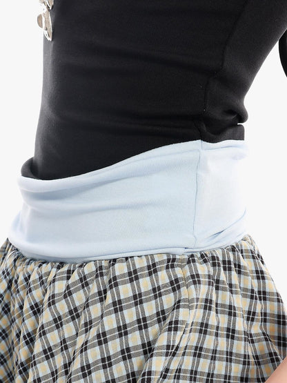 QIUQIU STUDIO Checked Colorblock Patchwork Asymmetric Loose Fit Women&