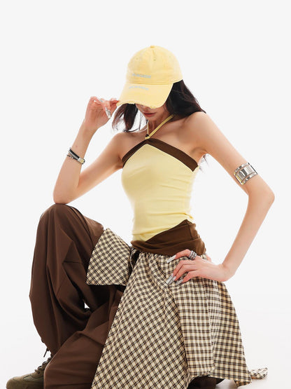 QIUQIU STUDIO Checked Colorblock Patchwork Asymmetric Loose Fit Women&