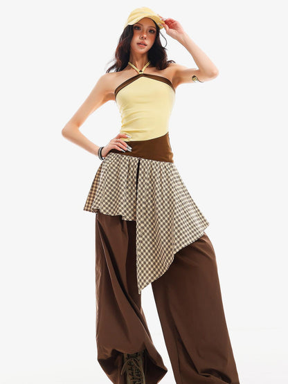 QIUQIU STUDIO Checked Colorblock Patchwork Asymmetric Loose Fit Women&