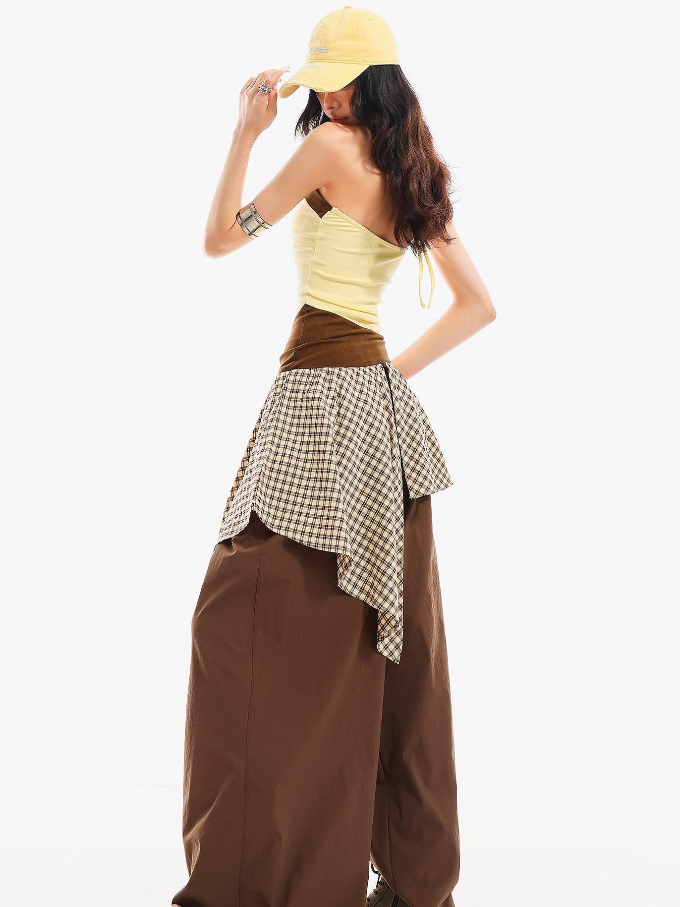 QIUQIU STUDIO Checked Colorblock Patchwork Asymmetric Loose Fit Women&