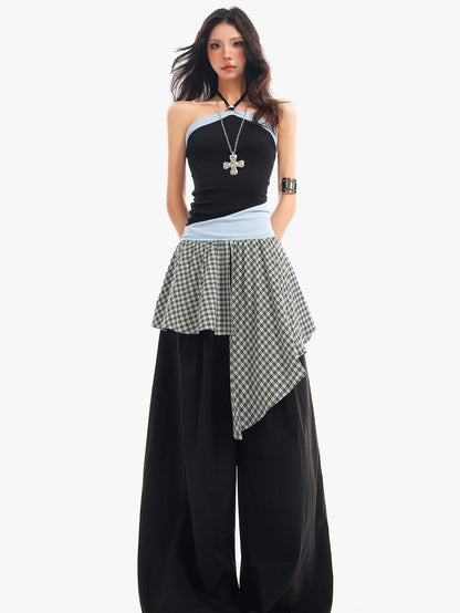 QIUQIU STUDIO Checked Colorblock Patchwork Asymmetric Loose Fit Women&