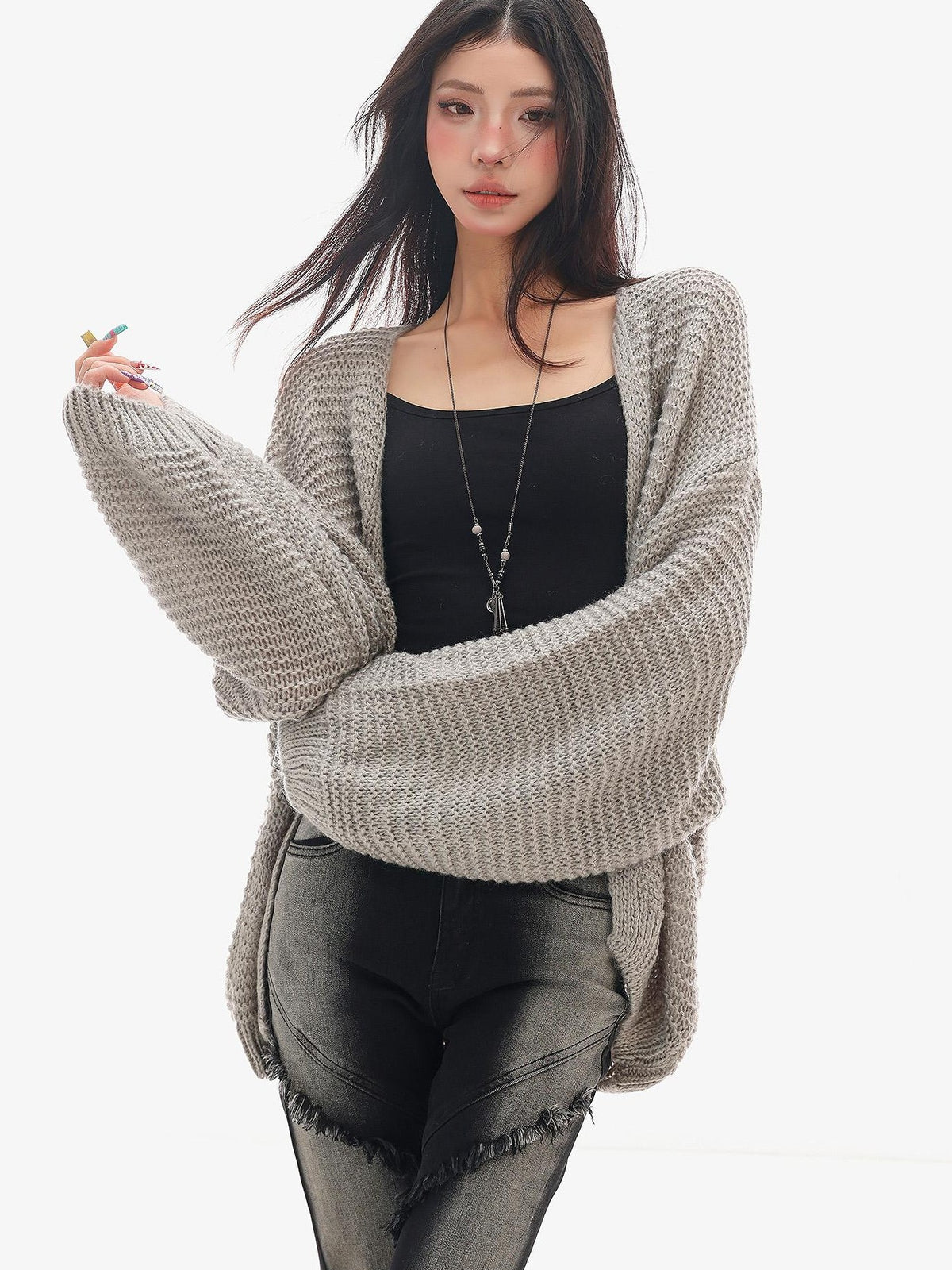 QIUQIU STUDIO Chunky Knit Hollow Out Long Sleeve Women&