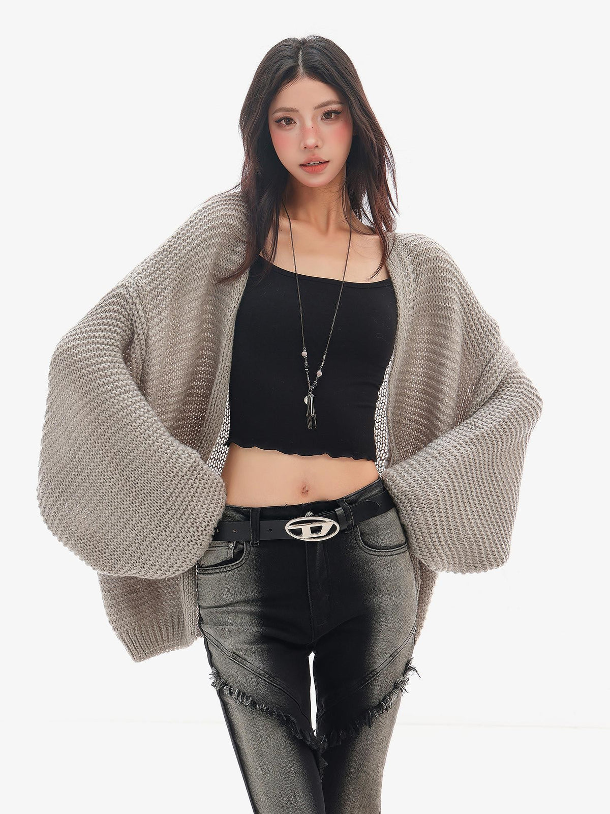 QIUQIU STUDIO Chunky Knit Hollow Out Long Sleeve Women&