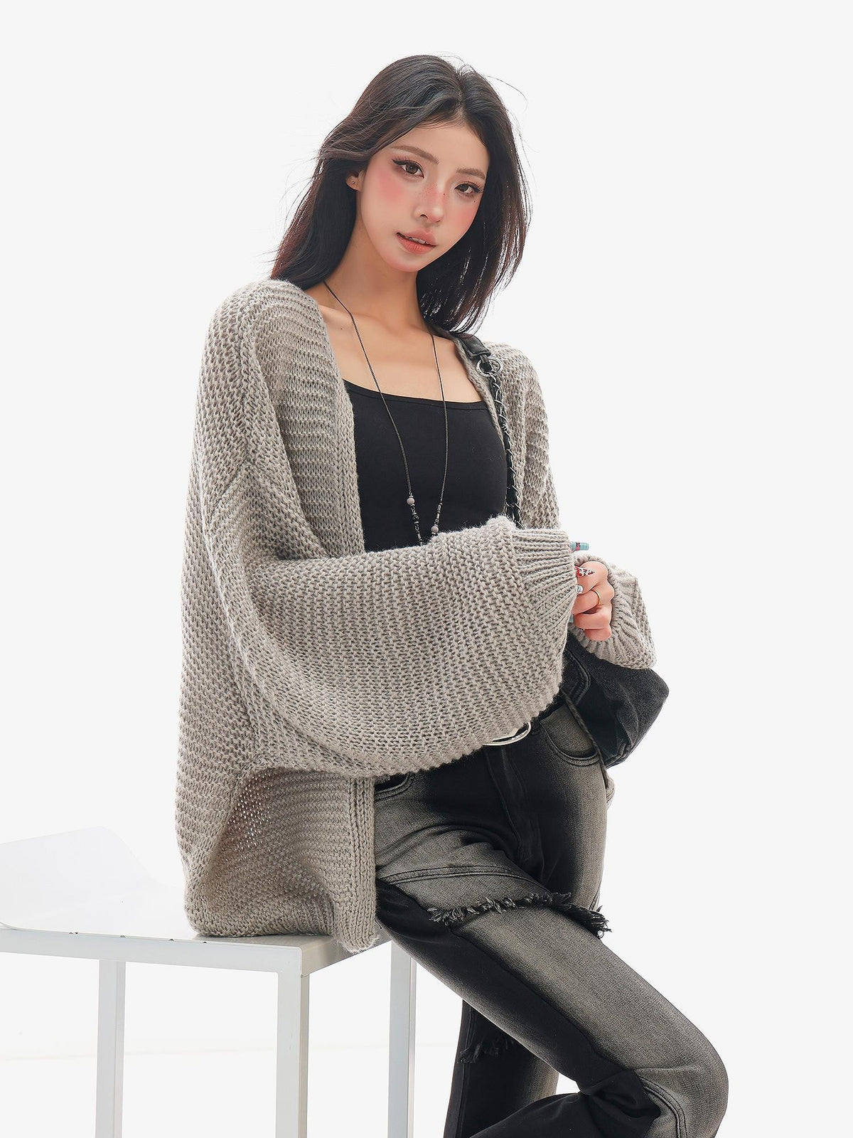 QIUQIU STUDIO Chunky Knit Hollow Out Long Sleeve Women&